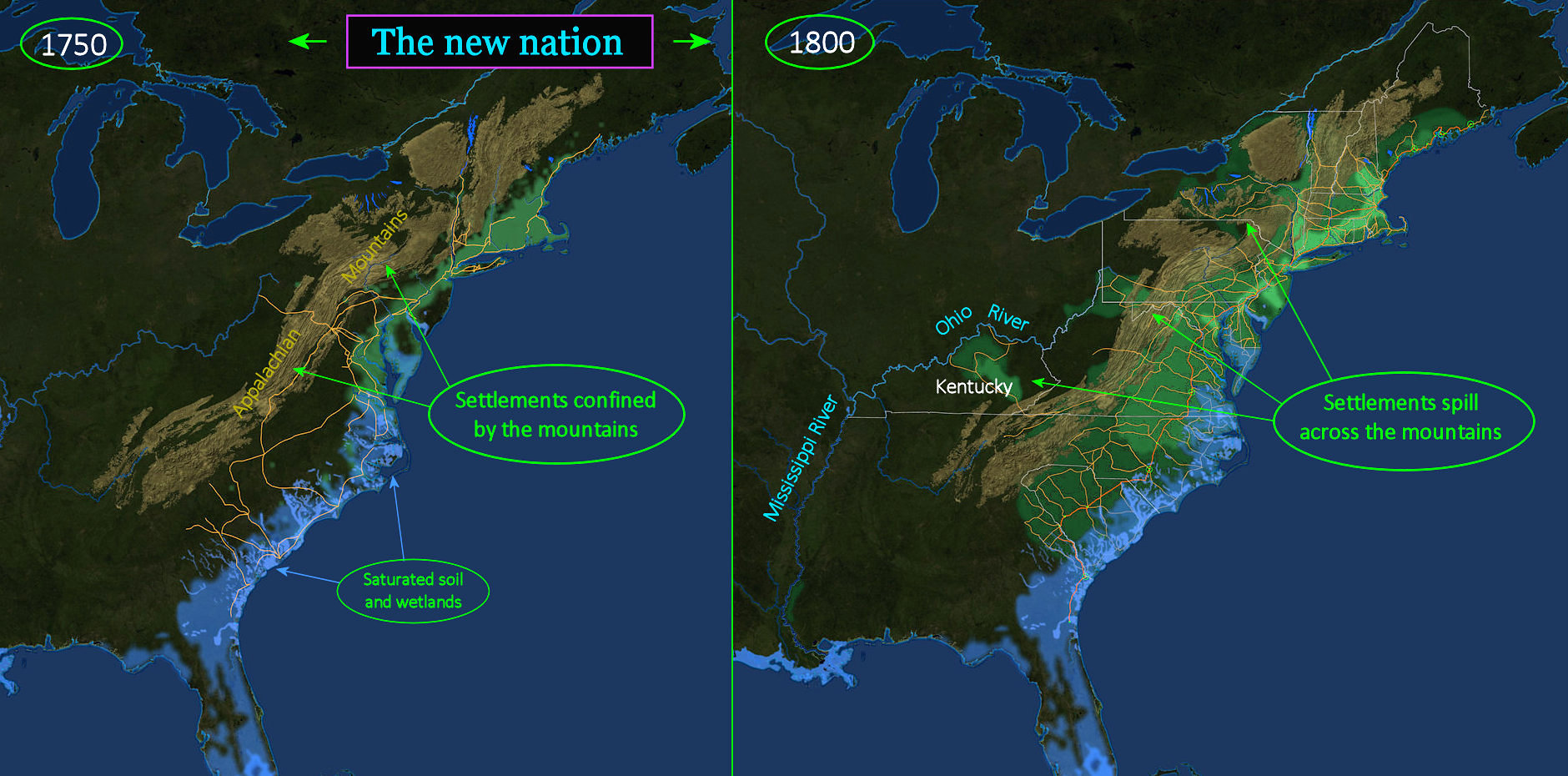 Settled Area Triples, 1750-1800 map